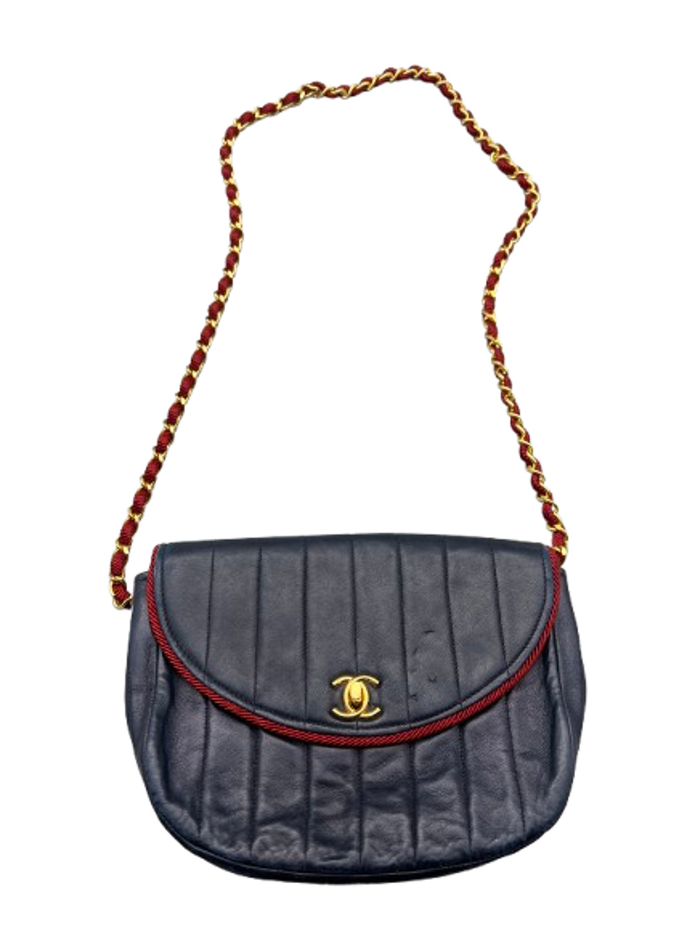 CHANEL Mademoiselle Lambskin Black Grosgrain Half Moon Flap Shoulder Bag